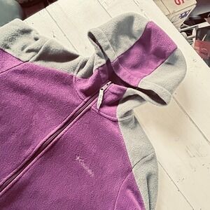 Columbia Womens Fleece Jacket Full Zip Hooded Maroon/‎ Gray L
